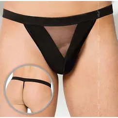 BLAK SATIN MESH THONG