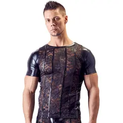 LACE AND WETLOOK SHIRT