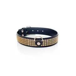 FETISH COLLAR WITH CRYSTALS 3 CM GOLD
