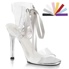 FABULICIOUS HIGH HEELS LACE UP SANDAL TRANSPARENT WITH 8 LACES