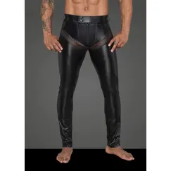 NOIR HANDMADE POWERWETLOOK LONG PANTS WITH INSERTS AND POCKETS MADE OF 3D NET