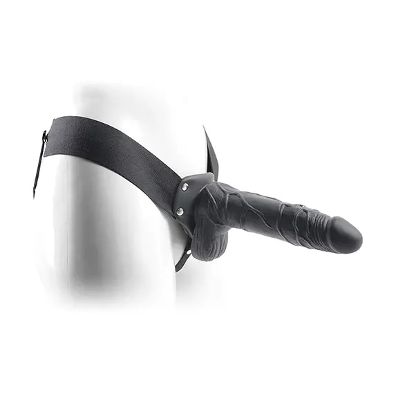 REAL RAPTURE VIBRATING HOLLOW STRAP ON 8 BLACK WITH BALLS