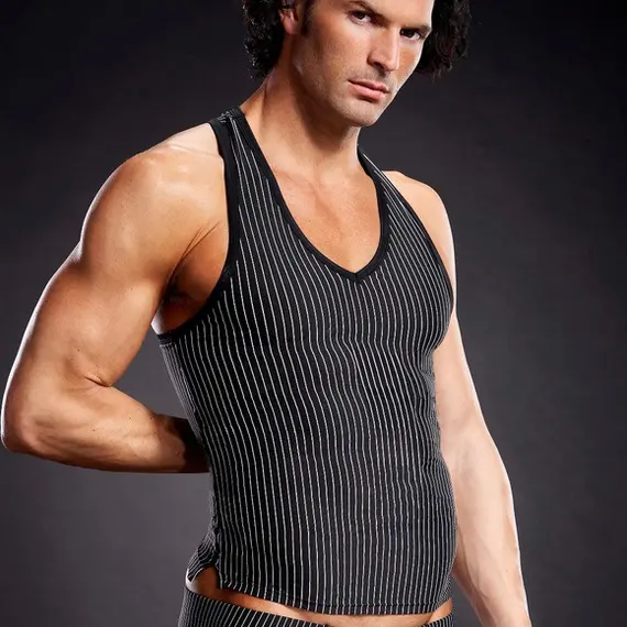 BLUE LINE PERFORMANCE MICROFIBER PINSTRIPE V-NECK
