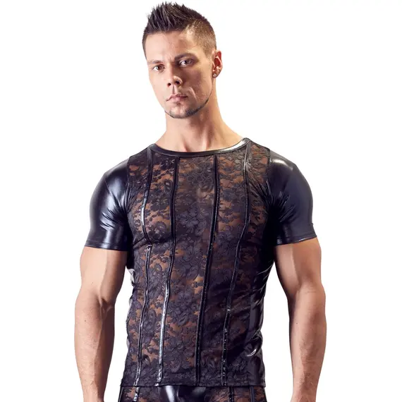 LACE AND WETLOOK SHIRT