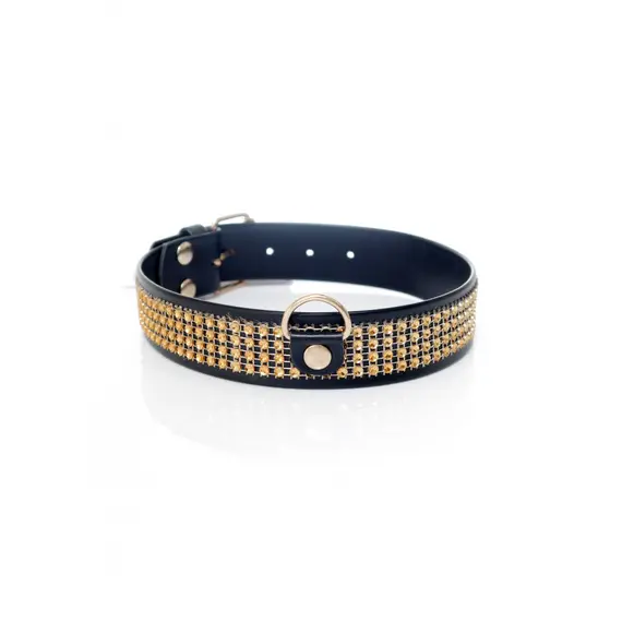 FETISH COLLAR WITH CRYSTALS 3 CM GOLD