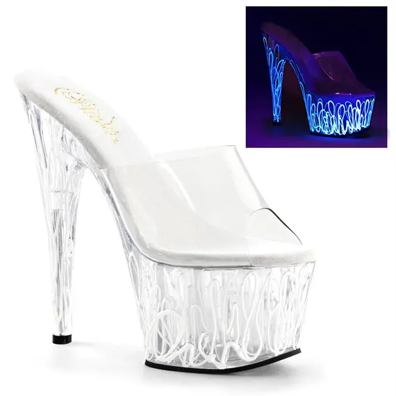 PLEASER ADORE-701UVL  CLEAR / WHITE NEON UV BLACKLIGHT